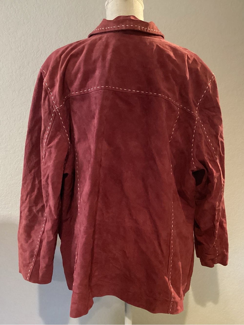 Burgundy Leather Button-Front Jacket - Picture 4 of 7